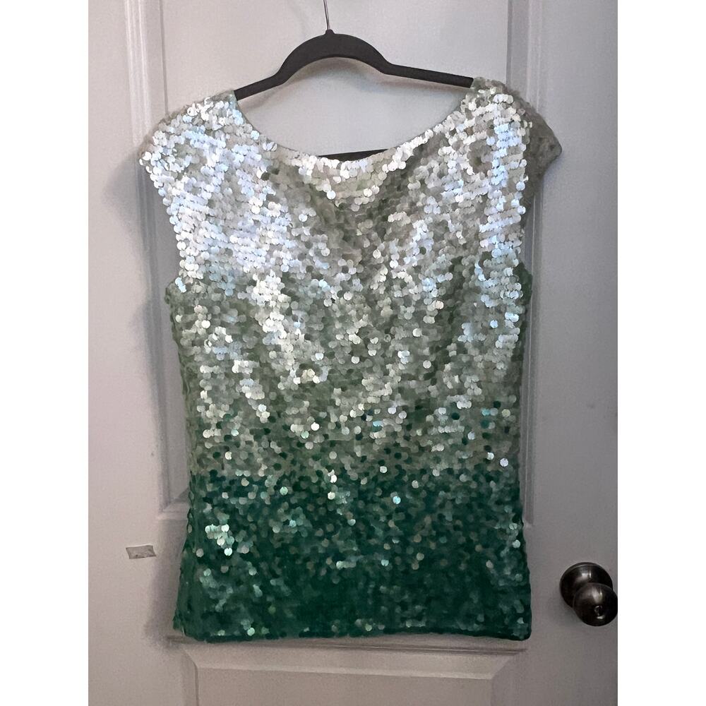 VTG Escada ombré Gradient Green sequined sleeveless Wool top Mermaidcore Runway - Picture 2 of 15